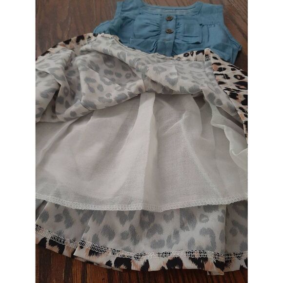 New Sz 90 (2T) MingAo Denim Cheetah Leopard Animal Print Dress Elastic Waist - Picture 10 of 11